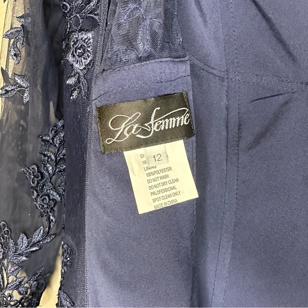 La Femme Navy Blue Sz12 Mermaid Gown - Picture 3 of 13